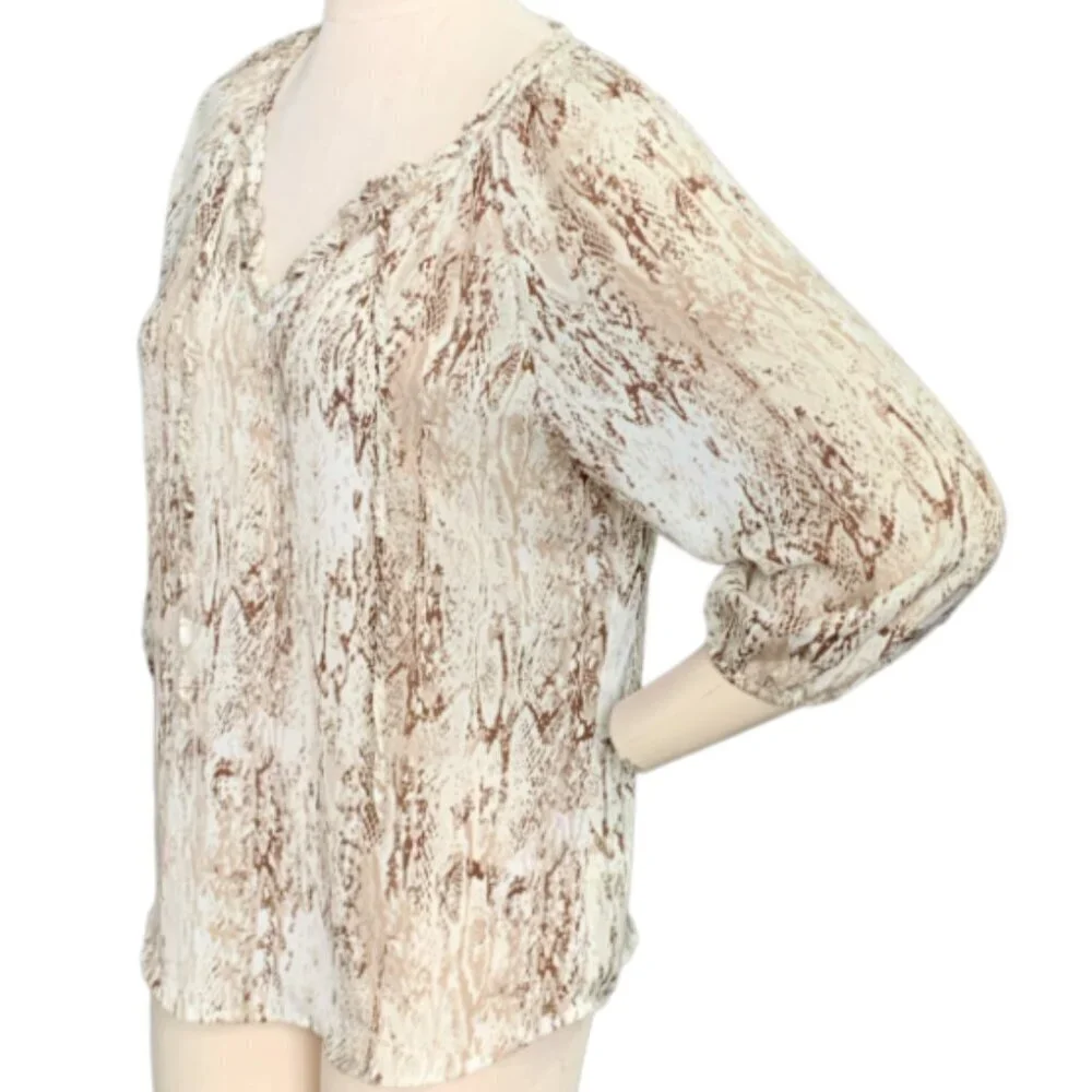 Apt 9 Abstract Snake Print‎ V-Neck/Tie Neck Blouse Sz S #101L